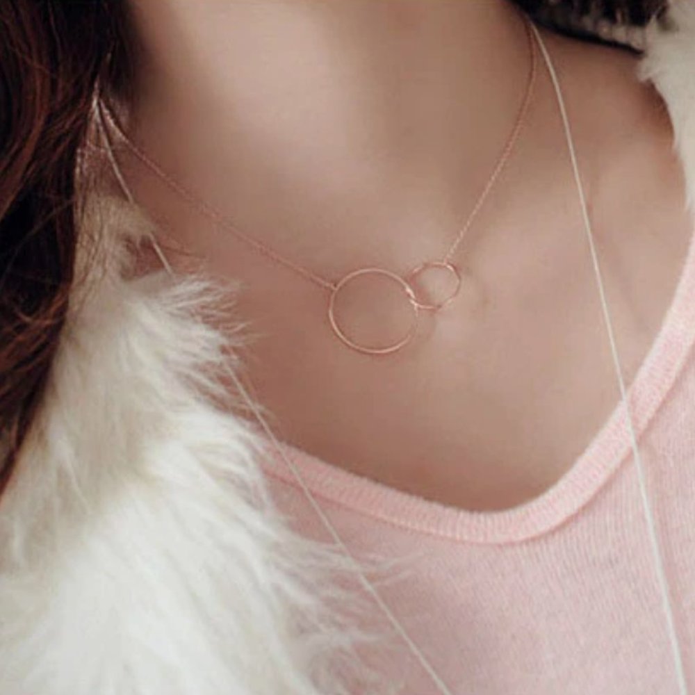 925 Sterling Silver Double Golden Ring Necklace Ch